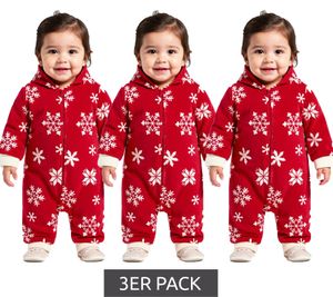3-pack value pack jumpsuit, toddler overall, fleece suit with hood, snowflake design with zipper, baby suit 954927 red/white