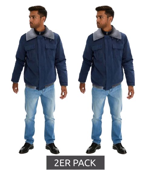 2er Pack Herren Übergangs-Jacke mir gerippten Details schlichte Alltags-Jacke Sparpack 904745 Blau/Grau