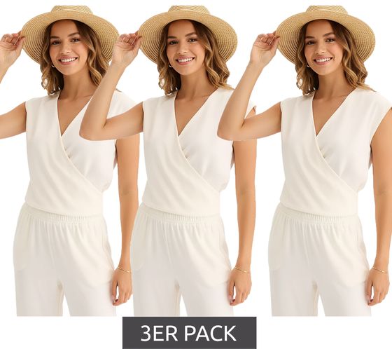 3er Sparpack Damen Shirt aus reiner Bio-Baumwolle Sommer-Top Wickel-Top 954546 Beige