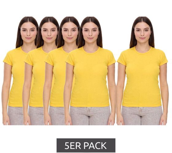 5er Pack WORXWEAR Damen T-Shirt modisches Rundhals-Shirt mit 180gsm Kurzarm-Shirt Gelb