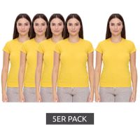 Camiseta WORXWEAR para mujer (pack de 5), cuello redondo moderno y manga corta de 180 g/m², color amarillo