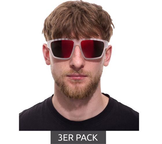 3er Sparpack adidas Sport Herren Sonnen-Brille mit rot/orangenen Gläsern und transparenten Bügeln Lauf-Brille SP0008 6126G Transparent