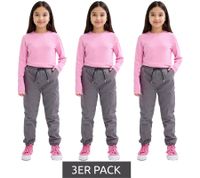 3er Sparpack Kinder Jeans-Hose für Mädchen Thermojeans knöchellange Baumwoll-Hose Freizeit-Jeans 938179 Grau