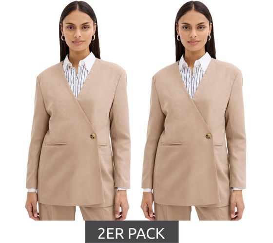2er Sparpack stylischer Damen Ausgeh-Blazer Herbst-Blazer Business-Blazer Baumwoll-Blazer 945078 Beige