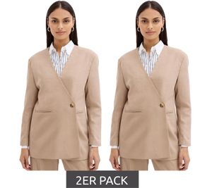 2-pack of stylish women's evening blazers, autumn blazers, business blazers, cotton blazers, 945078 beige