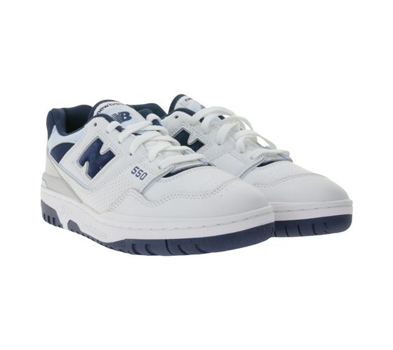 New Balance 550 Herren Sneaker aus Echtleder mit N-Logo Low-Top Schuhe mit Ortholite-Innensohle BB550NQB Weiß/Navy
