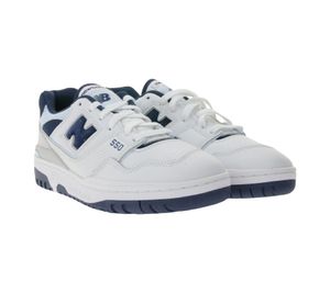 New Balance 550 Herren Sneaker aus Echtleder mit N-Logo Low-Top Schuhe mit Ortholite-Innensohle BB550NQB Weiß/Navy
