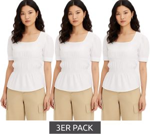 Pack de 3 blusas de verano para mujer con mangas abullonadas, blusas de algodón, top de verano y camisa de manga corta, Pack económico 961520 Blanco Pack de 3 blusas de verano para mujer con mangas abullonadas, blusas de algodón, top de verano y camisa de manga corta, Pack económico 961520 Blanco