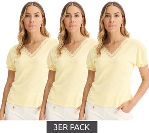 Pack de 3 camisetas de mujer con elementos decorativos, manga corta, 919297 Amarillo Pack de 3 camisetas de mujer con elementos decorativos, manga corta, 919297 Amarillo