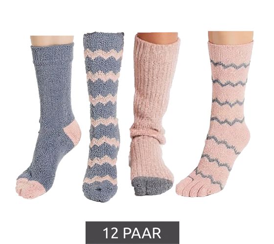 12 Paar Kinder Kuschel-Socken warme Winter-Strümpfe Freizeit-Strümpfe Thermosocken 925306 Rosa/Grau