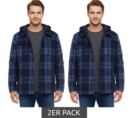 2er Sparpack karierte Übergangs-Jacke für Herren mit Baumwollanteil Sweat-Jacke mit abnehmbarer Kapuze und Karomuster 913708 Blau