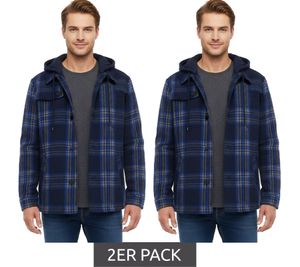 2er Sparpack karierte Übergangs-Jacke für Herren mit Baumwollanteil Sweat-Jacke mit abnehmbarer Kapuze und Karomuster 913708 Blau