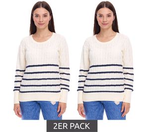 Maglione da donna in cotone a righe e lavorazione a trecce DELMAO, 94622740, Bianco sporco/Blu navy, confezione da 2 Maglione da donna in cotone a righe e lavorazione a trecce DELMAO, 94622740, Bianco sporco/Blu navy, confezione da 2