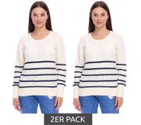 Pulls en coton rayés en maille torsadée DELMAO pour femme, 94622740, blanc cassé/bleu marine, lot de 2