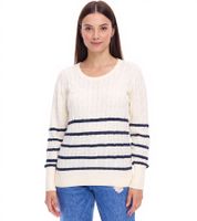 Pulls en coton rayés en maille torsadée DELMAO pour femme, 94622740, blanc cassé/bleu marine, lot de 2