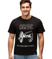 Camiseta RE:COVERED X ACDC para hombre, de algodón, con estampado grande y cuello redondo, MMPER842, color negro