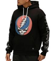 RE:COVERED X Grateful Dead Men's Hoodie with Band Logo Print, Cotton Hoodie, Long-Sleeved Shirt, RCWBROS170, Black