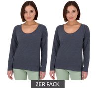 ALIFE AND KICKIN FarahAK A Women's Cotton Pullover Long-Sleeved Shirt, 2-Pack, Gray/Blue