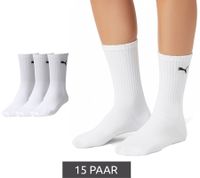 15 Paar PUMA schlichte Damen Sport-Socken Baumwoll-Socken Kinder Tennis-Socken lange Strümpfe 7308 300 Weiß