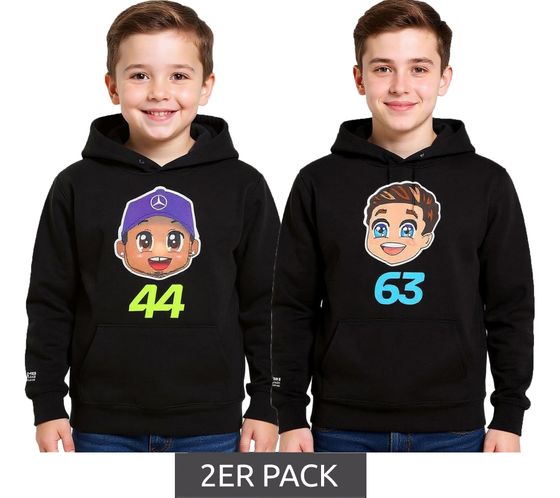 Mercedes-Benz AMG Petronas F1 Kids Hoodie for Girls and Boys, Formula 1 Hooded Sweatshirt 70122713, George Russell or Lewis Hamilton, Black