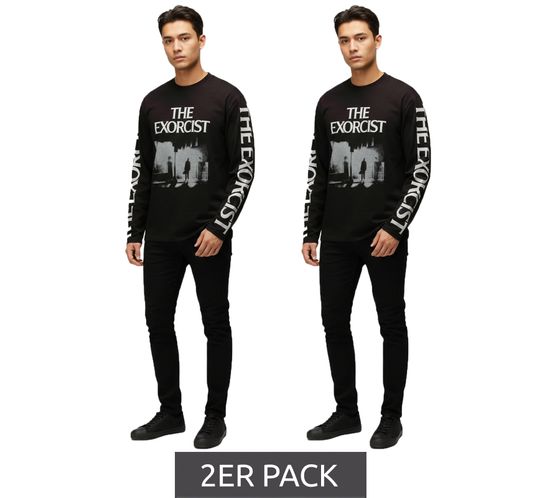 RE:COVERED X THE EXORCIST FILM Men's Shirt with Photo Print, Long-Sleeved Cotton Crew Neck Shirt, RCWARN560, Black