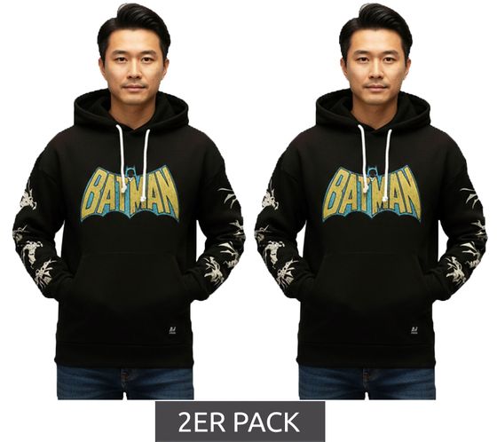 RE:COVERED X DC Men's Hoodie with BATMAN Logo, Cotton Hoodie, Long-Sleeved Shirt, RCWARN554, Black, 2-Pack