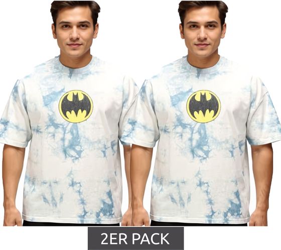 RE:COVERED X DC Men's T-Shirt BATMAN Split Cotton Shirt in Tie-Dye Design, Crew Neck, RCWARN553 Gray
