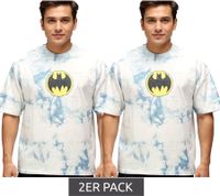 RE:COVERED X DC Men's T-Shirt BATMAN Split Cotton Shirt in Tie-Dye Design, Crew Neck, RCWARN553 Gray