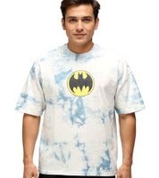 RE:COVERED X DC Men's T-Shirt BATMAN Split Cotton Shirt in Tie-Dye Design, Crew Neck, RCWARN553 Gray