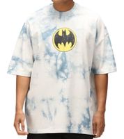 RE:COVERED X DC Men's T-Shirt BATMAN Split Cotton Shirt in Tie-Dye Design, Crew Neck, RCWARN553 Gray
