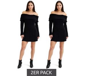 Robe en maille pour femme avec décolleté Bardot, mini-robe à épaules dénudées, 970506 Noir Robe en maille pour femme avec décolleté Bardot, mini-robe à épaules dénudées, 970506 Noir