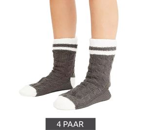 4 Pairs of Women's Slipper Socks, Warm Winter Socks, Casual Socks, Slipper Socks, Knitted Cozy Socks, 927387 Gray/White 4 Pairs of Women's Slipper Socks, Warm Winter Socks, Casual Socks, Slipper Socks, Knitted Cozy Socks, 927387 Gray/White