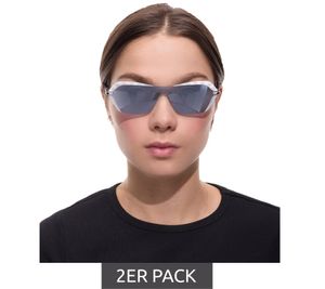 2er Sparpack adidas Damen Sonnenbrille verspiegelte Brille Strand-Brille mit rechteckigen Gläsern randlose Brille mit Marken-Logo Filterkategorie 2 Urlaubs-Brille EW3511 Weiß/Blau/Silber