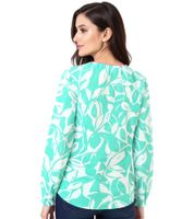 ZWILLINGSHERZ Women's Summer Blouse with Leaf Pattern, Cotton Long Sleeve Shirt 33229, Green, Black, Pink, or Blue