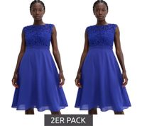 2-pack of dreamy women's evening dresses with beautiful lace and crochet trim, mini dress 931026, blue