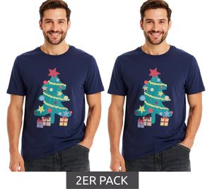 2er Sparpack Herren T-Shirt mit weihnachtlichem Motiv Baumwoll-Shirt Sommer-Shirt Kurzarm-Shirt 951021 Dunkelblau 2er Sparpack Herren T-Shirt mit weihnachtlichem Motiv Baumwoll-Shirt Sommer-Shirt Kurzarm-Shirt 951021 Dunkelblau
