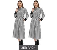 2-pack of classic women's midi dresses, shirt dress with a striped design, cotton dress 934129, black/white