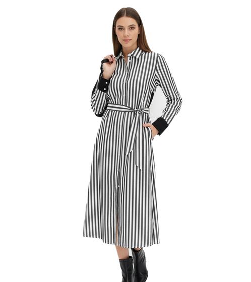 Classic women's midi dress, shirt dress with a striped design, cotton dress 934129, black/white
