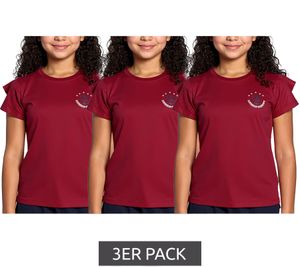Confezione da 3 T-shirt per bambine DELMAO con maniche a volant, in cotone, estiva, 71790542, rosso