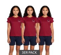 Confezione da 3 T-shirt per bambine DELMAO con maniche a volant, in cotone, estiva, 71790542, rosso