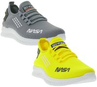 BEYOND THE RAINBOW Men's Casual Sneakers with NASA Lettering, Everyday Shoes, Gray or Yellow