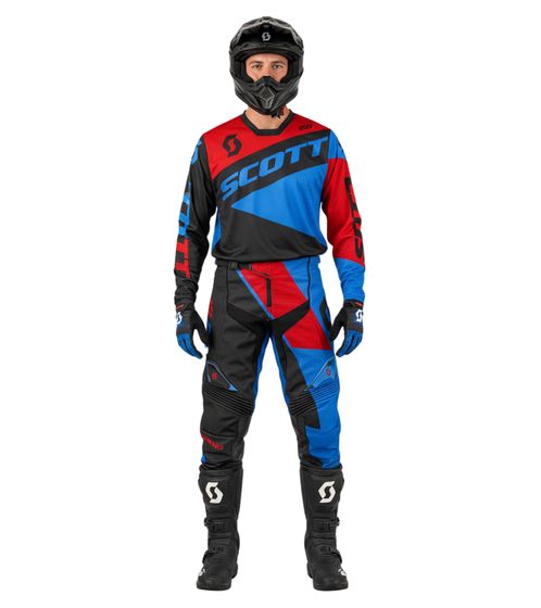 Pantaloni da motocross SCOTT Eco Track da uomo, abbigliamento sportivo con rinforzo in pelle nella zona del ginocchio, 418587 7698, nero/blu/rosso Pantaloni da motocross SCOTT Eco Track da uomo, abbigliamento sportivo con rinforzo in pelle nella zona del ginocchio, 418587 7698, nero/blu/rosso