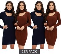 Confezione da 2 miniabiti in maglia da donna con collo alto e dettagli cut-out, abito a maniche lunghe in marrone mogano o blu scuro