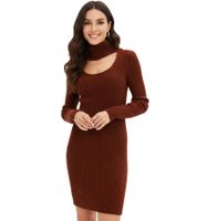 Confezione da 2 miniabiti in maglia da donna con collo alto e dettagli cut-out, abito a maniche lunghe in marrone mogano o blu scuro