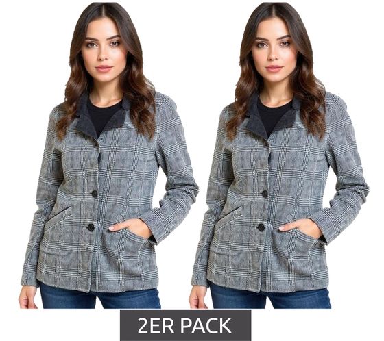 2-pack Women's Short Coat, Sustainable Autumn Coat, Checked Autumn Jacket, 922470 Dark Gray