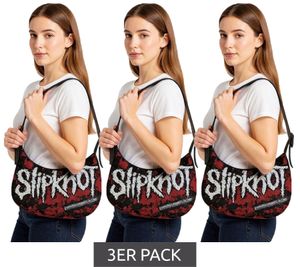 3er Sparpack Slipknot Metal-Band Umhänge-Tasche stylische Einkaufstasche Fan-Artikel LB111185SLPO Schwarz/Rot/Weiß