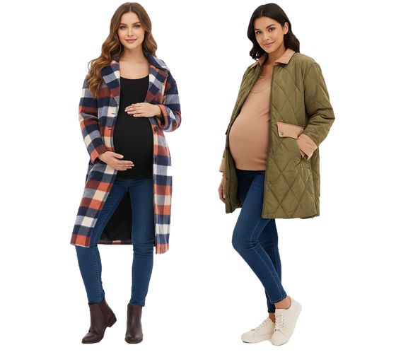 2-in-1 Coat, Women's Coat, Maternity Wear, Pregnancy Jacket, Transition Jacket, Blue/Red/Beige Checked or 936631 Green