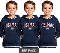 3-Pack Value Pack DELMAO Kids' Cotton Hoodie with Large Front Logo, Long-Sleeved Shirt, Blue