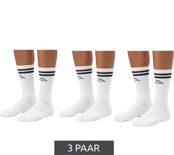 3 Pairs of Kappa Tennis Socks, Cotton Socks with Brand Print, Everyday Socks, 371E7JW A00 White