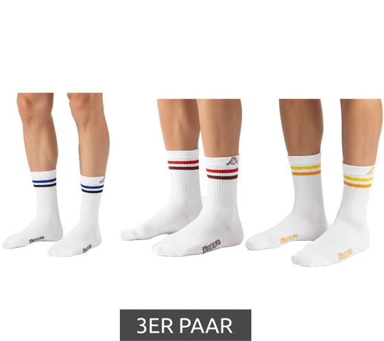 Lot de 3 paires de chaussettes de tennis Kappa, en coton avec logo Kappa, idéales pour le quotidien, 371F4ZW A01 Blanc